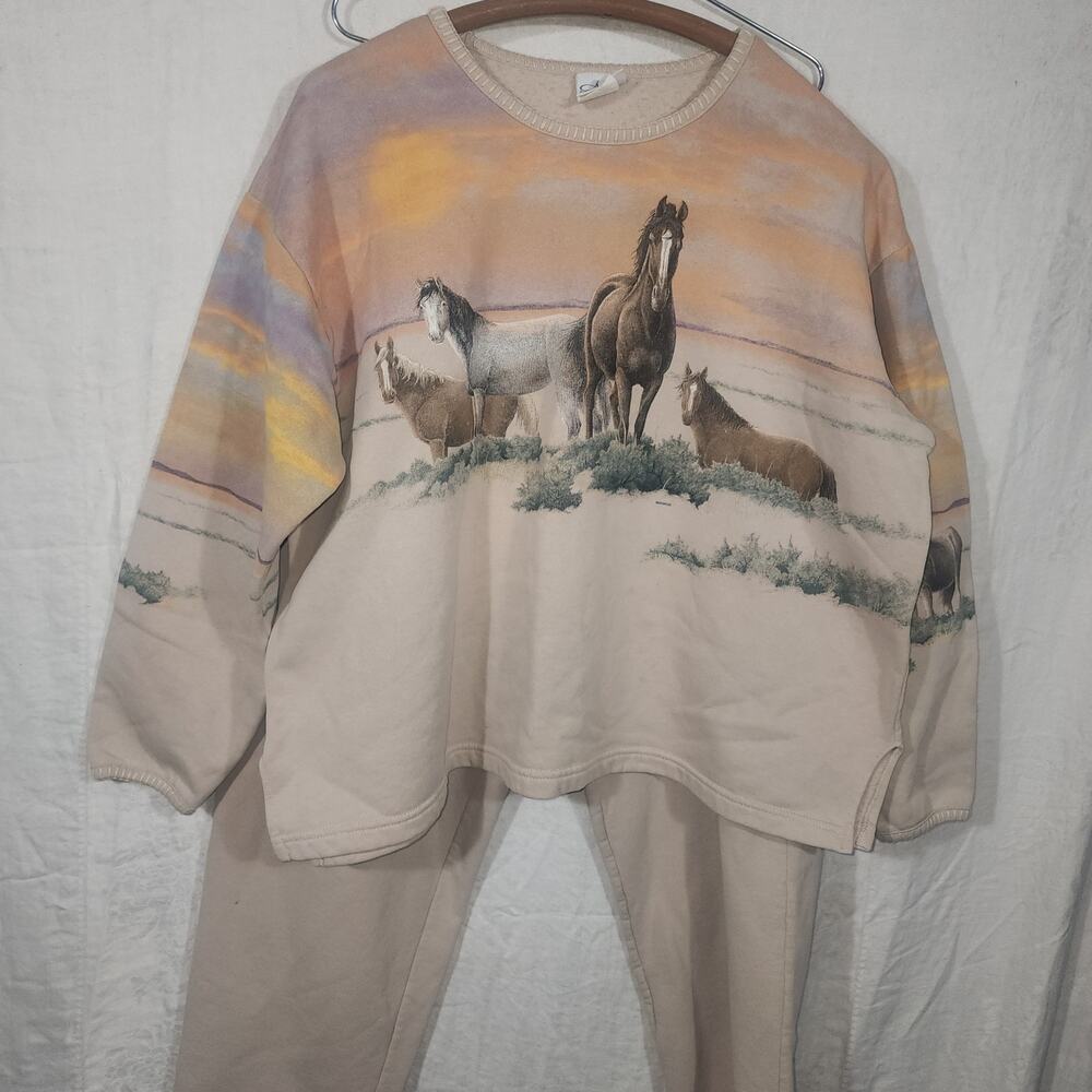 Artisans Sunschein Designs 90's print HORSE crewneck sweatshirt/pants set